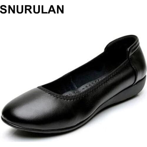 SNURULAN New Spring Autumn Black Shoes Woman Low Heel Shoes Soft Bottom Comfortable Non-slip Work Casual Shoes Genuine Leather
