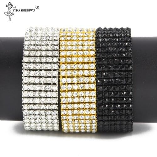 Hip Hop Men Bracelet Bangle Iced Out Gold Color 6 Row Bling AAA Rhinestones Crystal Chain Bracelet Rock Punk Jewelry Gifts 20cm