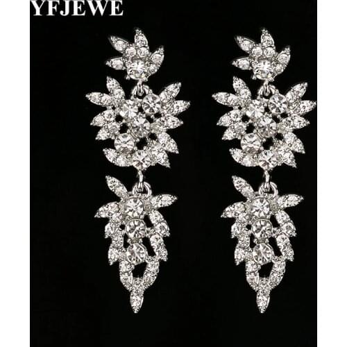 YFJEWE Big Long Crystal Drop Earrings For Women Vintage Flower Silver Plated Bride Earrings Wedding Jewelry Accessories #E230