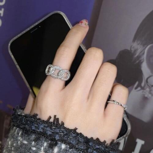 Double Glittering Zircon Roman Chain Index Finger Opening Rings For Women Jewelry Party Gifts SAR417