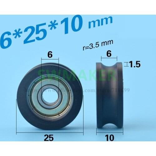 10pcs 6*25*10mm groove, U groove, wheel roller, 626ZZ flat roller, wheel package, plastic package, pulley, bearing