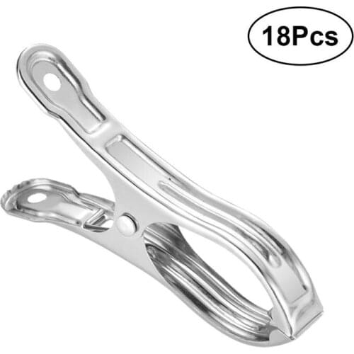 18pcs Stainless Steel Strong Windproof Fixed Clamp Drying Clothes Caught Quilt Big Clip 9cm