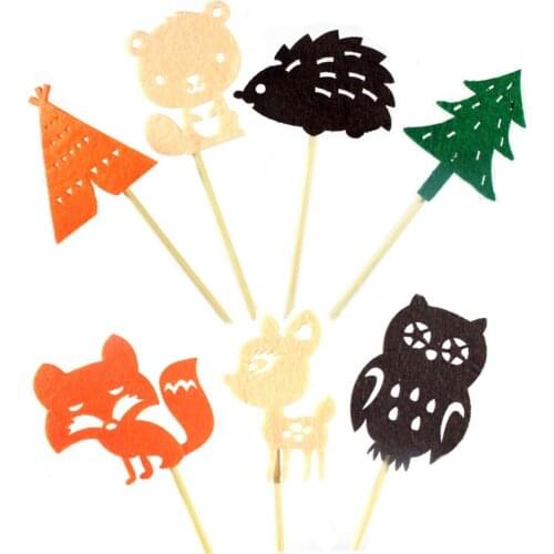 24pcs Woodland Baby Shower Cake Topper Jungle Animals Friends Cupcake Toppers for Kids Birthday Party Cake Decoration