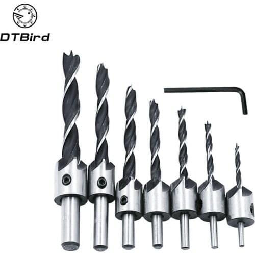 7pcs 5 Flute Countersink Drills Bit HSS Drill Bits Reamer Set For Woodworking Chamfer 3-10mm DT6