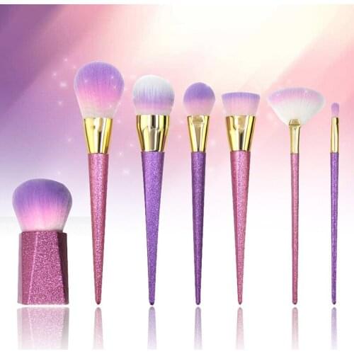 7pcs/set Makeup Brush Kit Foundation Powder Eyebrow Shadow Brush Blush Purple Crystal Brush Makeup Set Portable Makeup Brush