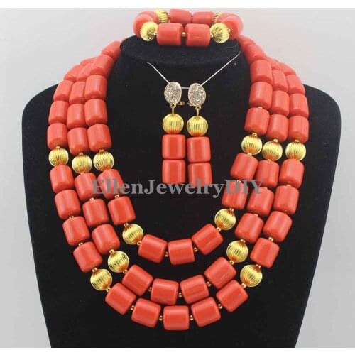 African Coral beads Jewelry Set Nigerian Wedding Beads Jewelry Set Bridal Statement Coral beaded Jewelry Set W11335
