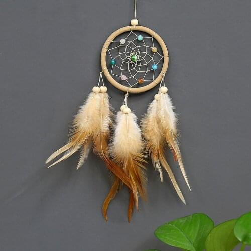 Dream Catcher Accessories Feather Pendant Decoration Ornament CircularLight BrownOC-2008