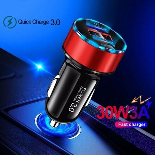 QC 3.0 30W Dual Port USB Car Charger LED Display Voltage Monitor Fast Charging Car-Charger Quick Charge 3.0 Charger for Xiaomi 9