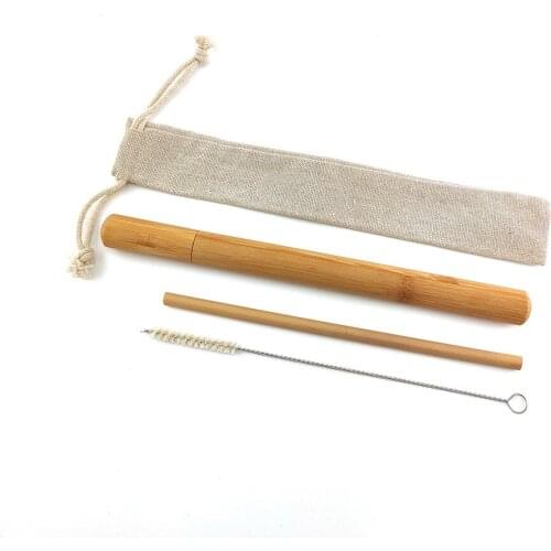 Bamboo Drinking Straw Biodegradable Reusable Wood Cocktail Straws Tableware with Cleaning Brush