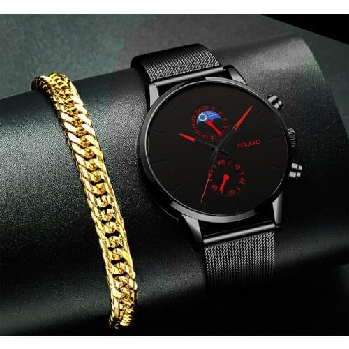 Reloj hombre 2021 Luxury Mens Gold Bracelet Watches Black Stainless Steel Mesh Belt Quartz Wrist Watch Men Business Casual Watch
