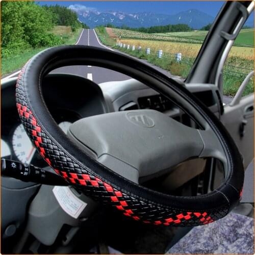 36-50cm Woven Leather Steering Wheel Covers for Car Bus Truck, 36 38 40 42 45 47 50cm Diameter