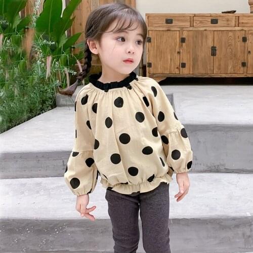 DFXD Spring Kids Girls Long Sleeve T-Shirt Casual Polka Dot Pullover Loose Girls Tops 2-7T Toddler Girls Shirts Children Outfits