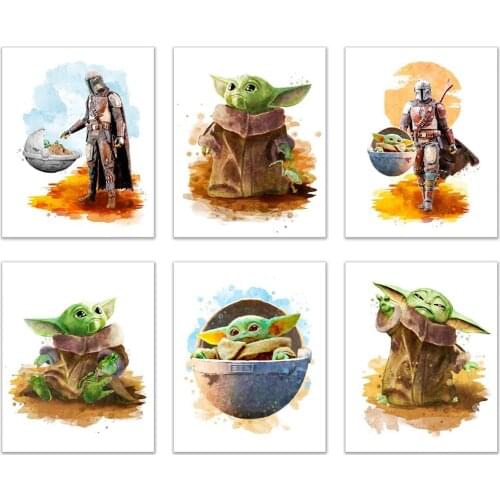Disney Star Wars The Child Baby Yoda Wall Art Posters and Prints Mandalorian Watercolor Paintings on the Wall Picture Home Decor