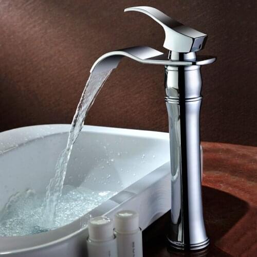 European high style solid brass chrome bathroom sink waterfall faucet golden basin Hot and cold water mixer tap faucet-51M8