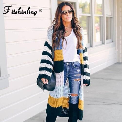 Fitshinling Patchwork Striped Cardigan Female Knitwear Winter Knitted Coat Fashion Vintage Slim Sweaters Cardigans For Women New