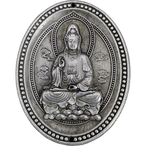 Chinese old Tibetan silver relief Guanyin amulet pendant Feng Shui lucky pendant