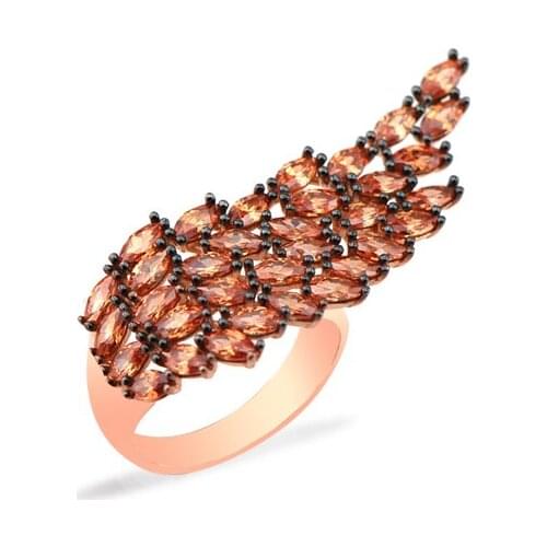 Wings Ring 925 Silver Angel Wings Ring Rose Gold Plated Champagne Color Stone