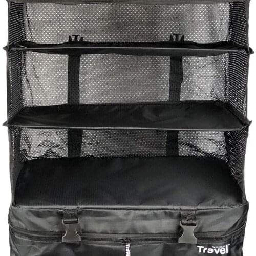 Space Saving Travel Luggage Organizer and Packing Cube With Built In Hanging Shelves and Laundry Storage Compartment