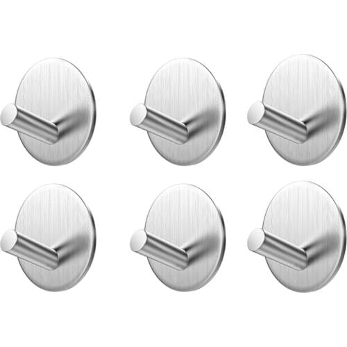 6 Pcs Self Adhesive SUB 304 Stainless Steel Hooks Rustproof Waterproof Living Room Office and Bathroom Towel Bag Hanger