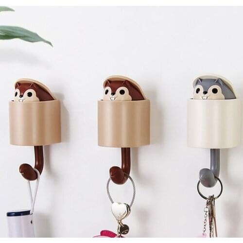 Cartoon Squirrel Hook Adhesive Wall Hooks Creative Squirrel Head Hiding Storage Rack Kitchen Hanging Hanger Keys Towel Holder