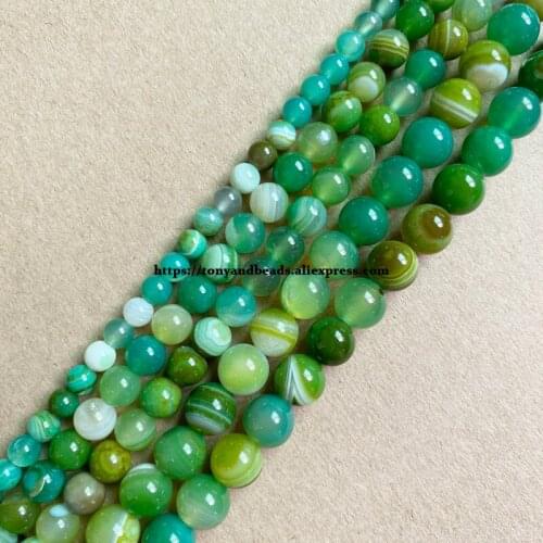Natural Stone Olivine Stripes Onyx Agate Round Loose Beads 6 8 10 MM Pick Size For Jewelry Making DIY