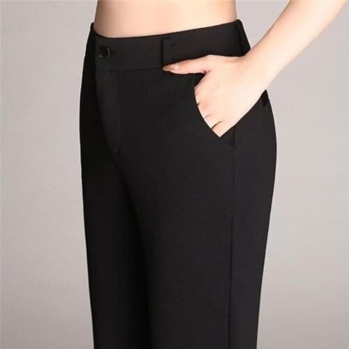 2021 New Casual Retro Women Plain Solid High Waist Flare Wide Leg Chic Trousers Slim Long Loose Work Pants Plus Size