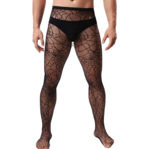 NEW Sexy Tights Male Fishnet Lingerie Mesh Spider Halloween Pantyhose Fashion Mens Gay Adult Pantyhose Fetish Man Exotic Apparel