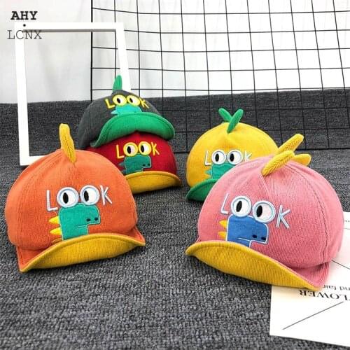 Autumn Winter Baby Baseball Cap Embroidered Cute Cartoon Dinosaur Letter Infant Boy Girl Sun Hat Kids Toddler Caps Accessories
