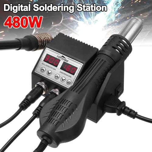 2 in 1 Hot Air Gun LCD Digital display Rework Soldering Station Soldering Iron Hot Air Gun for Cell-phone BGA SMD PCB IC Repairs