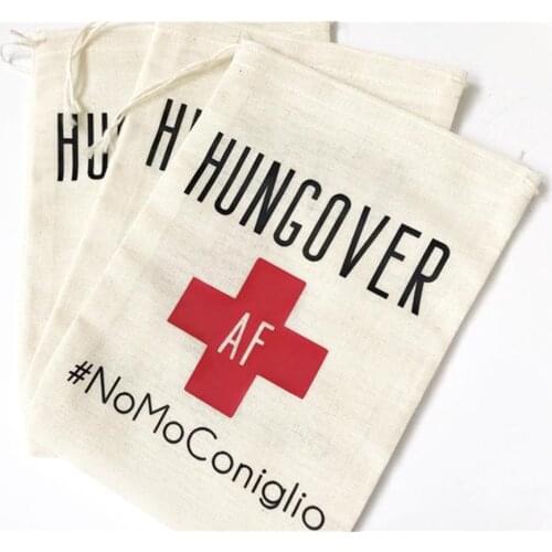 Personalized muslin Hangovers Kit Bags First Aid bridal party pouch Bachelorette party Cotton Gift bag Wedding Favor Holder Bag