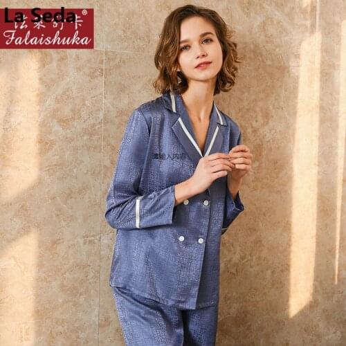 19 momme super quality 100% natural silk pajamas sets women sleepwear long sleeves Noble Blue genuine silk pyjamas women T8225