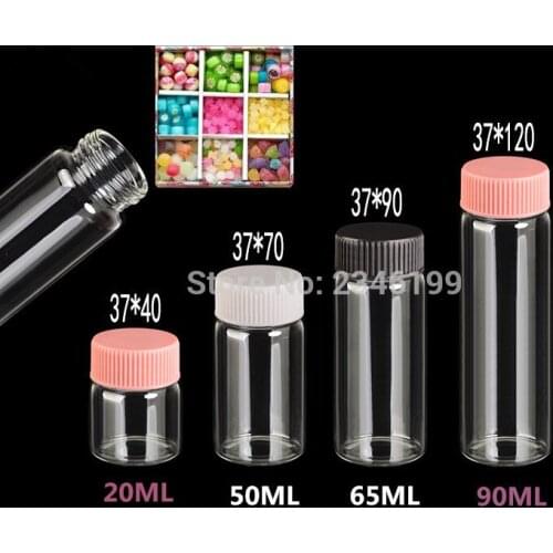 30pcsD37mm Glass Bottle Test Tube With Plastic Cap Mask Powder Candy Capsule Jar Lab Liquid Bottles Lab Supply Empty Packaging