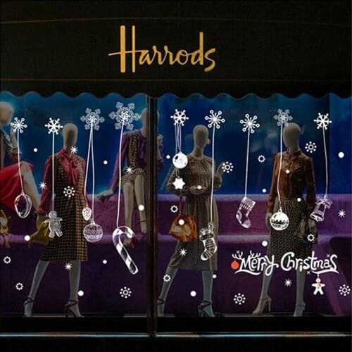 Christmas Decorations for Home Decor White Cartoon Snowflakes Hanging Props House Window Glass Posters Stickers on the Wall