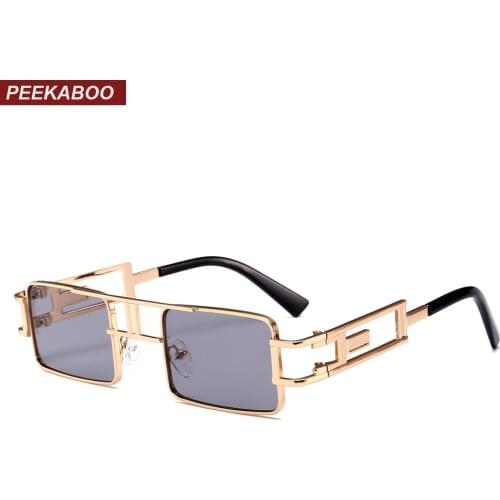 Peekaboo mens rectangular sunglasses steampunk men metal frame gold black red flat top square sun glasses for women 2018