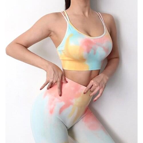 Tie Dye Seamless Yoga Sets 2 Piece Set Women Work Out Clothing Fitness Bra and High Waisted Yoga Pants Workout Set