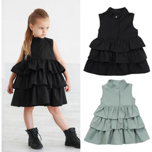 1-6 Years Kids Baby Girls Party Dress Sleeveless O Neck Cake Ruffle Tutu Bubble Dresses For Girls Summer Casual Dress Clothes