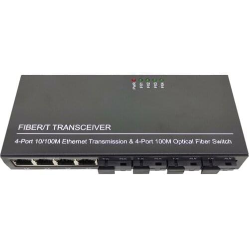 4F4E 10/100M Fast Ethernet Switch Fiber Optical Media Converter Single Mode 4XRJ45 4XSC 2A2B Fast Fiber Switch US Plug