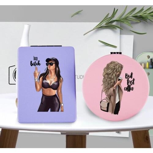 Girl Funny Compact Makeup Mirror with Double Sides for Lady Portable Travel Folding Magnifying Pocket Cosmetic Vanity Mirrors