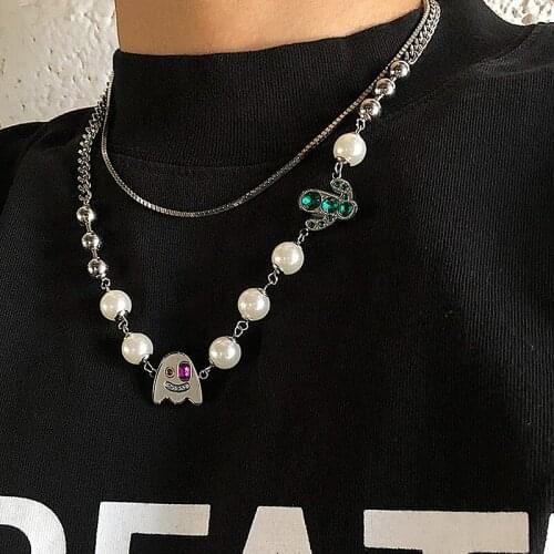 Korean Devil Ghost Cactus Pearl Necklace Street Hip Hop Style Niche Design Clavicle Chain Accessories Collares