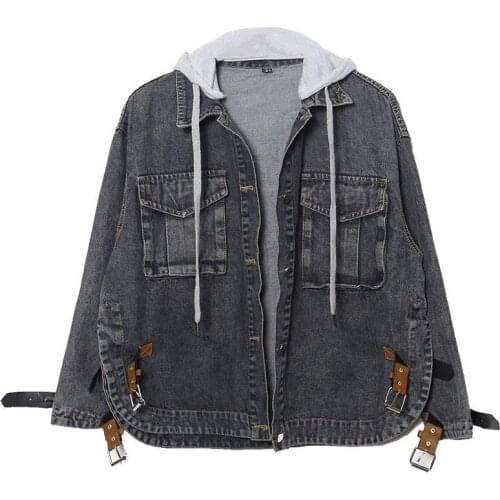 Fashion Denim Jacket Female Spring New Sweet Loose Hooded Jacket High Street Casual Long Sleeve Cowgirl Coats Women Blue S-XL