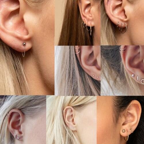Womens Stainless Steel Small Geometry Earrings/Studs Set Fashion Personality Minimalist Decoration Jewelry Gift