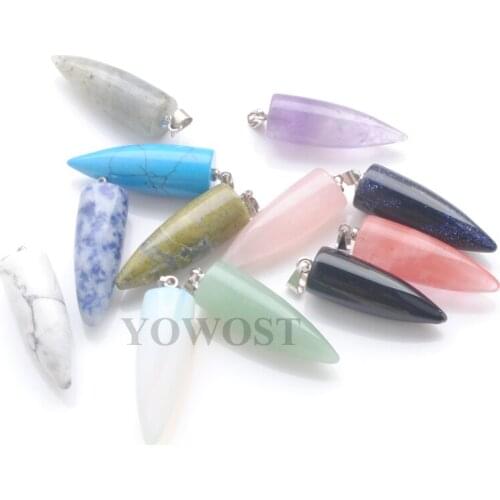 10Pcs/lot Trendy Pendant Party Gift for Women Man Natural Stone Point Charm Bullet shape Dangle Pendants Beads Charms QBN407