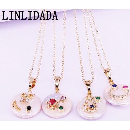 10Pcs Mix style Elegant Fashion Freshwater Pearl Micro Paved CZ Charm pendant Necklaces