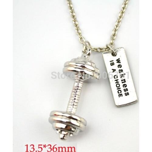 10pcs a lot Weightlifting barbell pendant and weakness is a choice charms sports Gym necklace