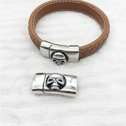 12*6mm 316l Stainless Steel Skull Pattern Square Magnet Buckle Flat Leather Cord End Clasp Magnetic Clasps DIY Jewelry Findings