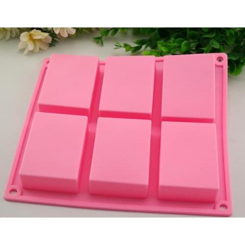 6 Cavity Plain Basic Rectangle Silicone Mould For Homemade Craft Soap Mold Pink Soap Molds Maker 200pcs SN585