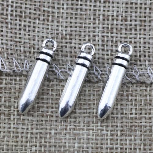 High Quality 6 Pieces/Lot 24mm*5mm Antique Silver Plated Bullet Charms Metal Charm For Jewelry Making