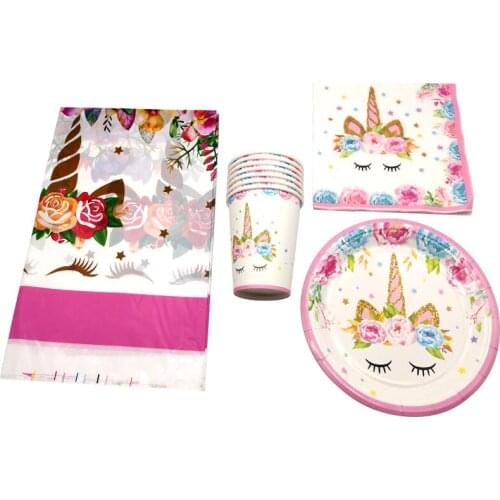 61pcs/lot Girls Favors Wedding Party Unicorn Theme Napkins Baby Shower Decorate Tableware Tablecloth Happy Birthday Cups Plates