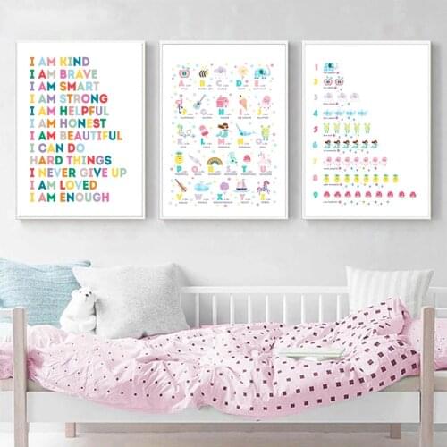 Alphabet Numbers Education Encourage Quotes Nursery Wall Art Canvas Painting Posters And Prints Wall Pictures Kids Room Decor