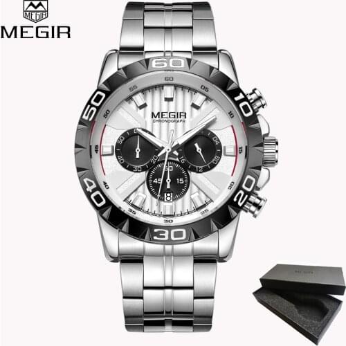 MEGIR Chronograph Quartz Men Watch Luxury Brand Stainless Steel Business Wrist Watches Men Clock Hour Relogio Masculino Gift box